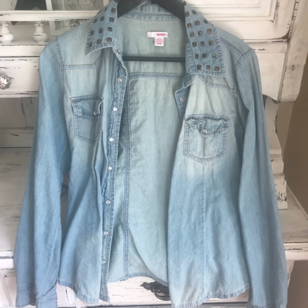 Denim button up with studded collar